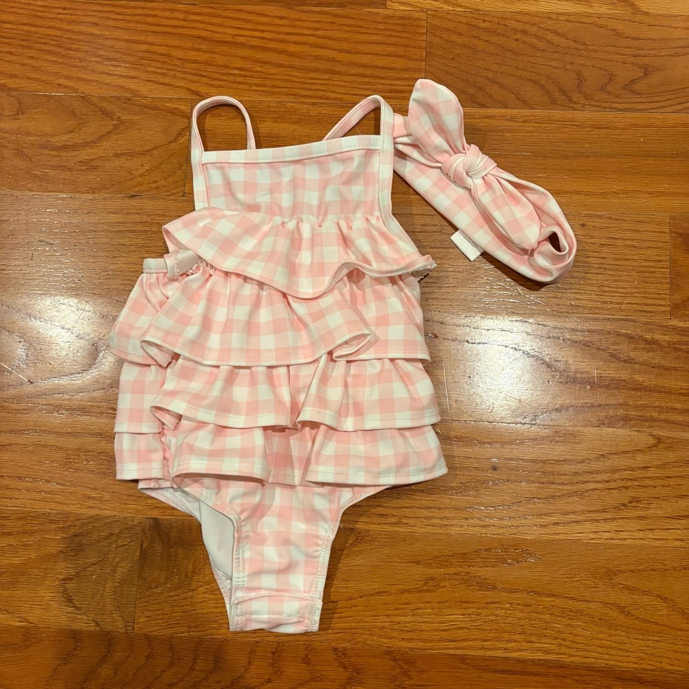 New Mud Pie Pink Gingham Ruffle Swimsuit